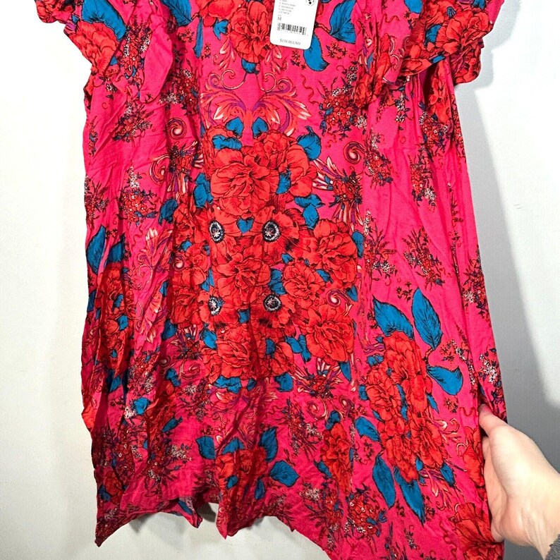 Free People Floral Mini Dress Rose Flowy Flutter Sleeves Pocket S image 8