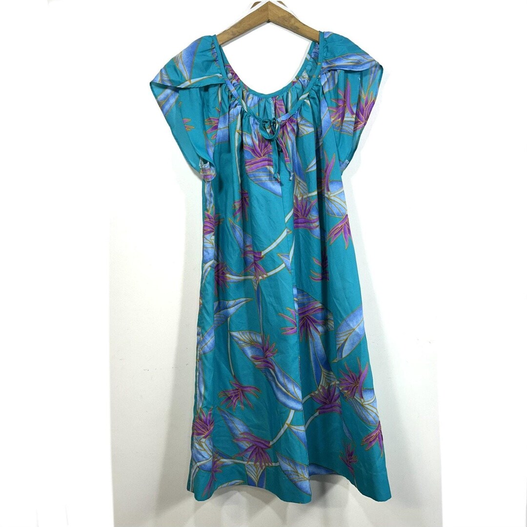 Vintage 80s Hilo Hattie Hawaiian Floral MIDI Muumuu Dress Womens L ...