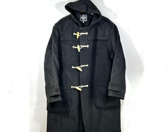 Vintage GLOVERALL Classic WOOL Duffle Coat XL Hooded Black