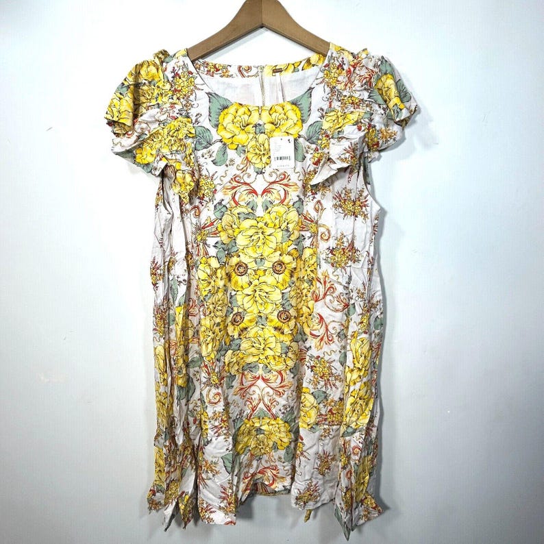 Vestido curto Free People Yara Floral em tons de marfim, com mangas esvoaçantes e modelagem fluida, tamanho M (novo com etiqueta). imagem 4