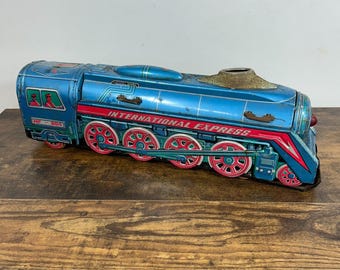 Vintage "International Express" Tin Metal Toys Train Locomotive Untested