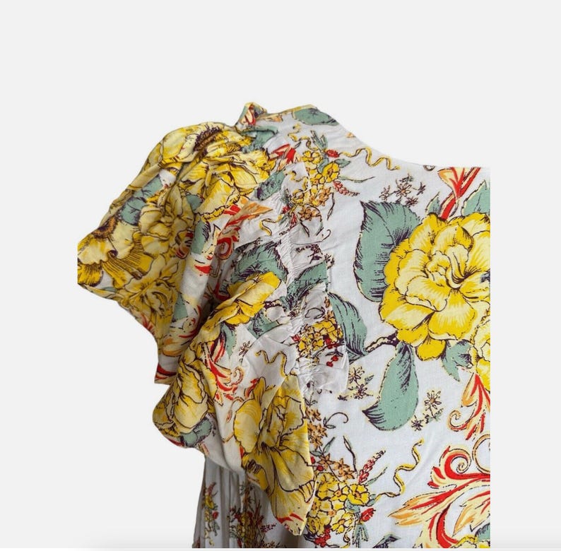 Vestido curto Free People Yara Floral em tons de marfim, com mangas esvoaçantes e modelagem fluida, tamanho M (novo com etiqueta). imagem 5
