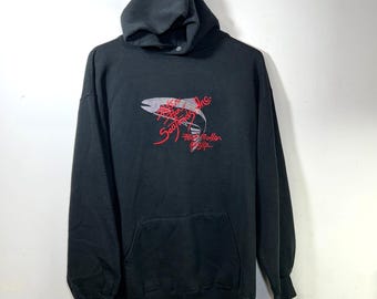 Vintage Jerzees Super Sweats Hoodie Sweatshirt Black Alaska Seafood XL 90s USA