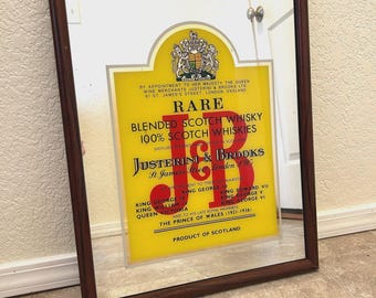 J & B Scotch Whisky Mirror Bar Decor Justerini Brooks Whiskeys Pub Scottish USA