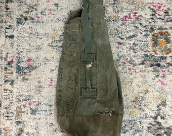 Vintage US Military Canvas Duffel Sea Bag Olive Drab Army Green USGI Gear