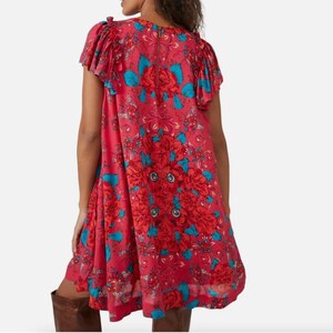 Free People Floral Mini Dress Rose Flowy Flutter Sleeves Pocket S image 10