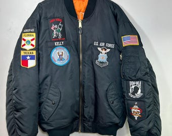 Vtg Air Force AeroSpace MA-1 Military Patches Bomber Flight Jacket XL USA