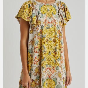 Vestido curto Free People Yara Floral em tons de marfim, com mangas esvoaçantes e modelagem fluida, tamanho M (novo com etiqueta). imagem 1