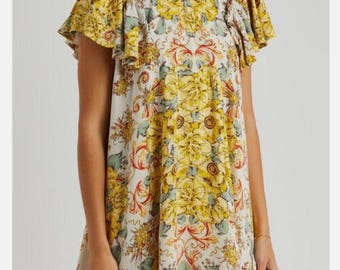 NWT Free People Yara Floral Ivory Combo Flowy Flutter Sleeves Mini Dress M