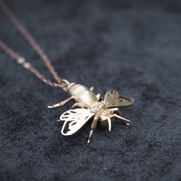 READY TO SHIP Honeybee Pendant- Delicate Insect-Inspired Necklace in Brass