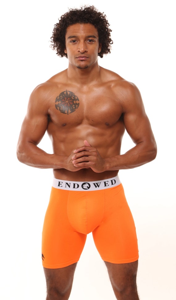 Orange Performance Mesh Long Spandex Fluorescent ENDOWED Well Hung Mens Underwear  Athletic Cool Moisture Wick Stretch Maximum Comfort Briefs 