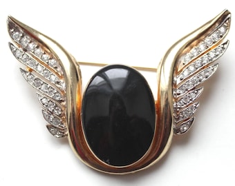 1990er Jahre Puccini große Flügel Brosche mit klarem Strass und schwarzer Cabochon