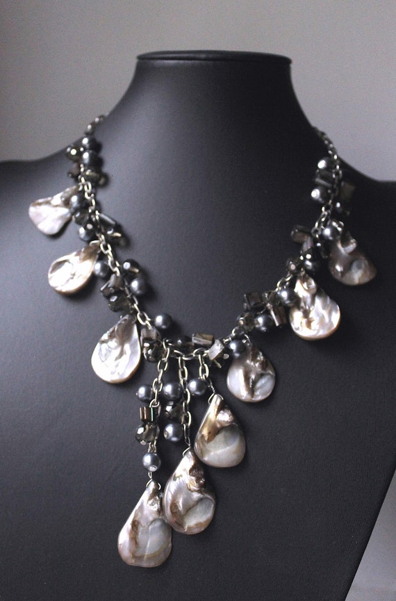 Large teardrop shell necklace dangle sterling silv