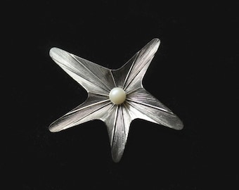 1960er Jahre Beau Sterling modernist Sterling Silber Sternförmige Brosche-Kunstperle