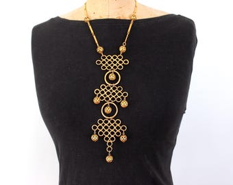 Vintage D'Orlan Paris Statement Anhänger Halskette 22kt vergoldet etruskisch Boho