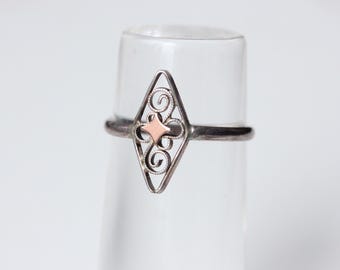 1900er Jugendstil französischer Sterling Silber Roségold Overlay filigraner Ring