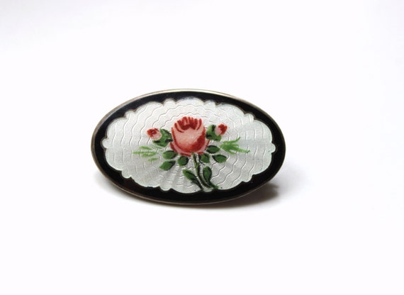 1930s Norway sterling silver enamel guilloche ro