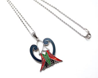 Vintage ägyptische Lotus Blume Silber Anhänger Halskette Cloisonne Emaille Markenzeichen