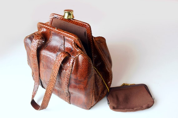 1940s Art deco Python snake skin leather purse Eli
