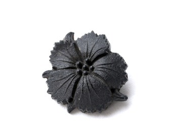 19thc Victorian black mourning pressed horn floral brooch pin England