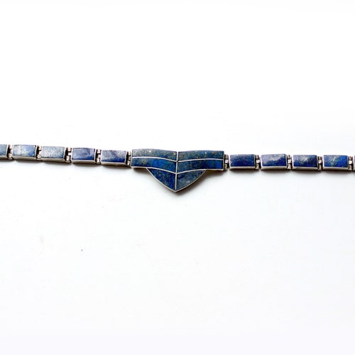 Vintage sterling silver shops blue lapis lazuli bracelet gemstone semi precious stone 925