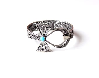 Ägyptisches Anch Silber Türkis Armband mit filigranen Edelstein