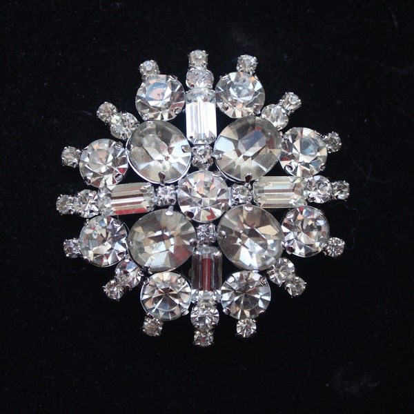 1960s Jay Flex Sterling large clear rhinestones diamante brooch  pin