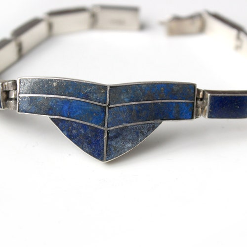 Vintage sterling silver shops blue lapis lazuli bracelet gemstone semi precious stone 925