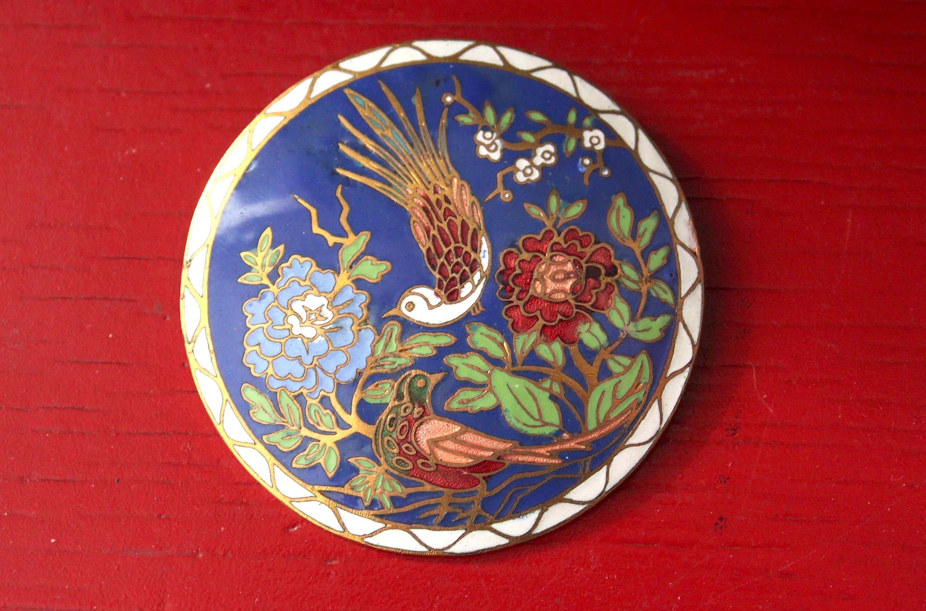 Grande Broche Art Déco En émaux Cloisonnés - Bijou Vintage, Occasion