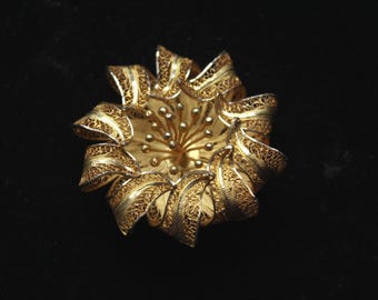Sterling Silber Filigran Brosche Gold Vergoldet Floral