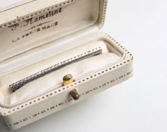 Art-Deco-935er Silberbarrenbrosche-Kanal quadratisch Kristallpaste Originalbox