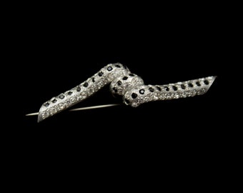 Antike art-deco-Band pflastern Brosche klar und schwarze Strasssteine Strass Topf Metall