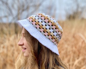 Crochet Bucket Hat Pattern - Granny Square Hat Pattern - Boho Crochet Pattern - Granny Stripe Hat Pattern