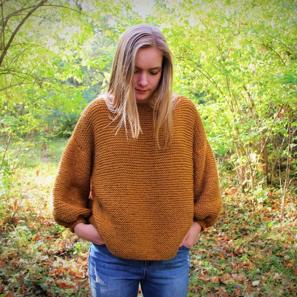 Knit Sweater Pattern - Oversize Sweater Pattern - Easy Sweater Pattern - Balloon Sleeve Sweater Pattern - Women's Sweater Pattern