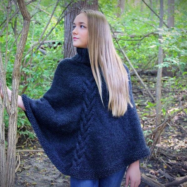 Knit Poncho Pattern - Women Poncho Pattern - Kids Poncho Pattern - Cable Knit Poncho Pattern - Knit Cape Pattern - Turtleneck Poncho Pattern