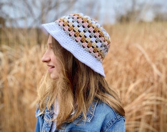 Crochet Bucket Hat Pattern - Granny Square Hat Pattern - Boho Crochet Pattern - Granny Stripe Hat Pattern