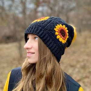 Sonnenblume Häkelmütze Muster - Oma Quadrat Hut Muster - Winter Mütze Häkelanleitung - Grandma Square Beanie Muster