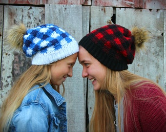 Plaid Crochet Hat Pattern, Toddler to Adult (PDF Pattern)