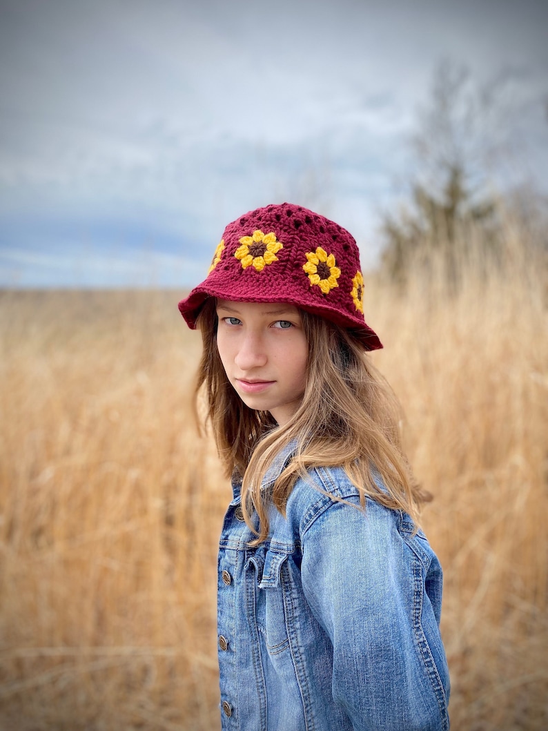 Granny Square Bucket Hat Pattern Granny Square Hat Pattern Boho Crochet Pattern Granny Bucket Hat image 1