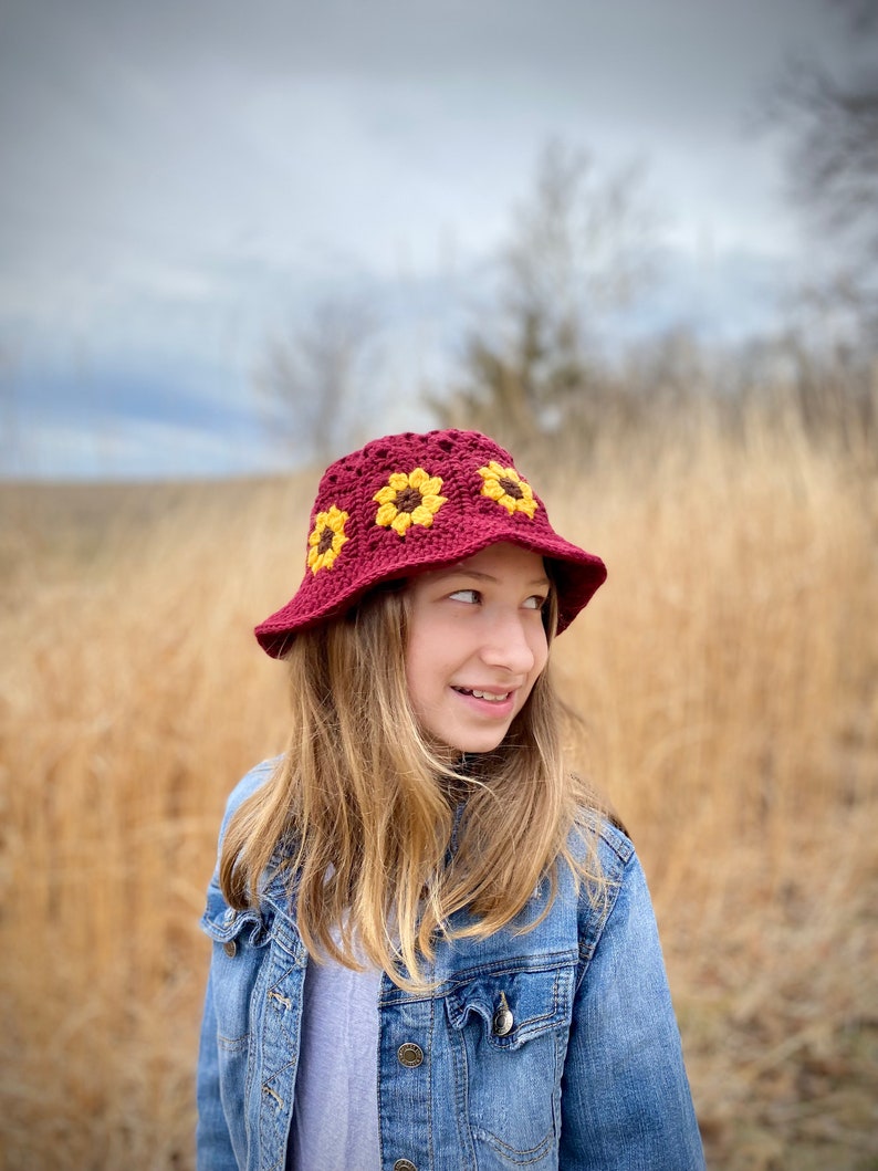 Granny Square Bucket Hat Pattern Granny Square Hat Pattern Boho Crochet Pattern Granny Bucket Hat image 3