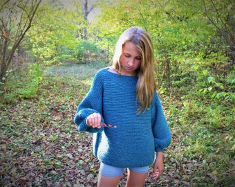 Kid's Oversize Knit Sweater Pattern – Easy Balloon Sleeve (PDF Pattern)