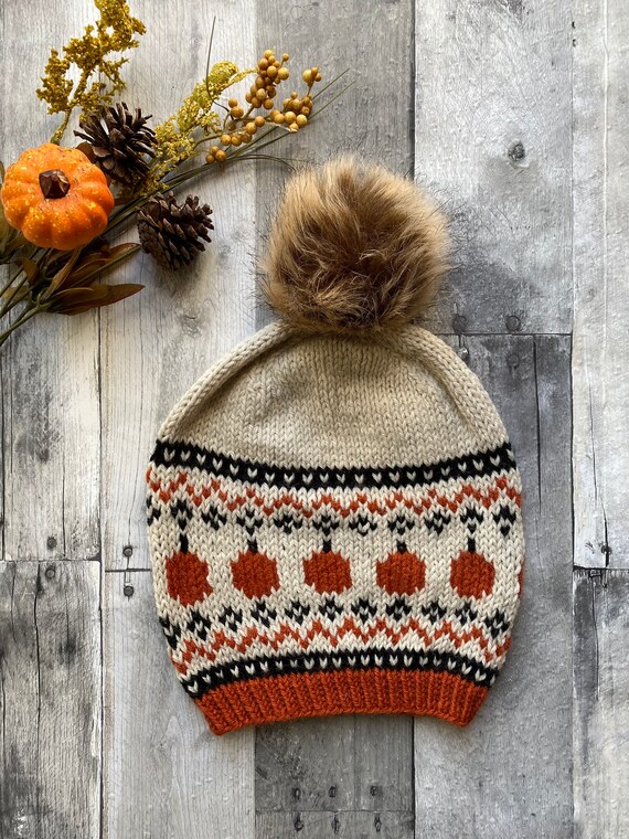 Pumpkin Hat Pattern - Fair Isle Pattern - Knit Pumpkin Hat - Fair Isle Hat Pattern - Fall Hat Pattern - Pumpkin Beanie