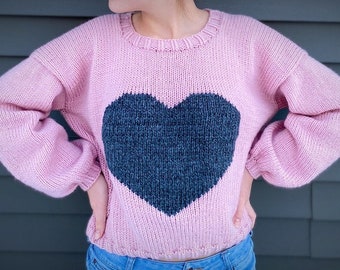 Heart Sweater Pattern - Cropped Sweater Pattern - Knit Sweater Pattern - Balloon Sleeve Sweater Pattern - Women's Sweater Pattern