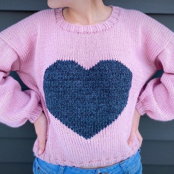 Heart Sweater Pattern - Cropped Sweater Pattern - Knit Sweater Pattern - Balloon Sleeve Sweater Pattern - Women's Sweater Pattern