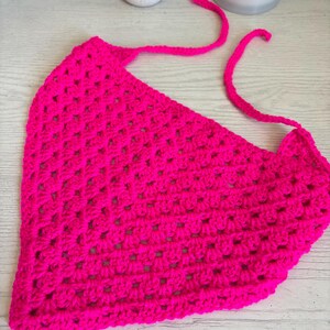 Crochet Hair Bandana - Boho Hair Scarf Neon Pink