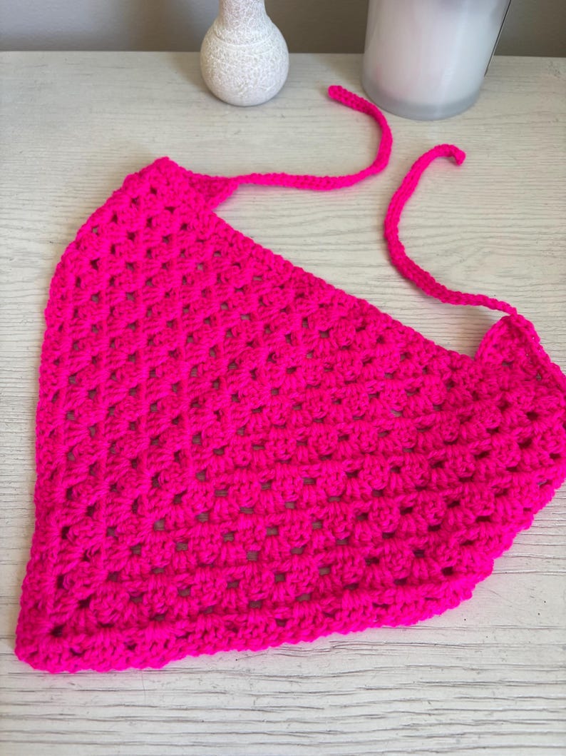Crochet Hair Bandana - Boho Hair Scarf Neon Pink