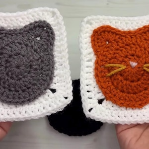 Cat Granny Square Pattern - Cat Crochet Pattern - Cat Crochet Applique ...