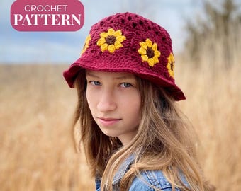 Granny Square Bucket Hat Crochet Pattern – Flower Patch Design (PDF Pattern)