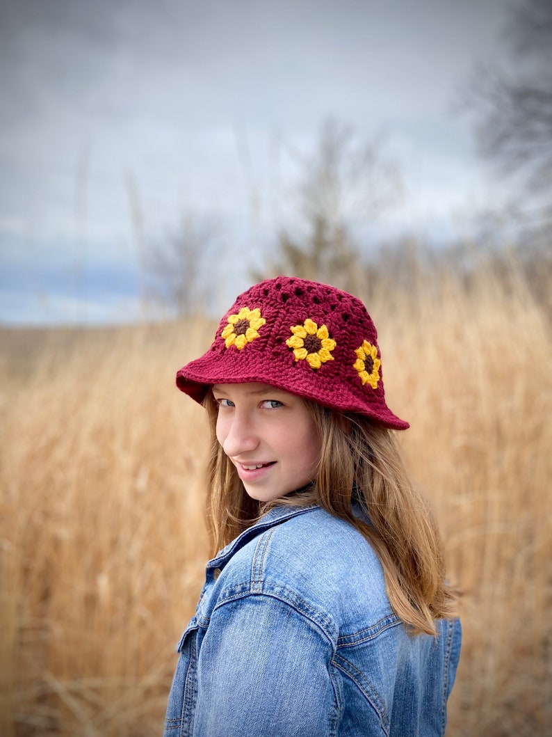 Granny Square Bucket Hat Pattern Granny Square Hat Pattern Boho Crochet Pattern Granny Bucket Hat image 5