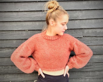 Cropped Sweater Pattern - Knit Sweater Pattern - Downloadable Knit Pattern - Balloon Sleeve Sweater Pattern - Women's Sweater Pattern